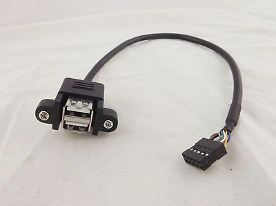 1FT 2 USB 2.0 A Female Panel Mount To 10Pin Socket 0.1" Header Motherboard Cable - Image 1 of 4