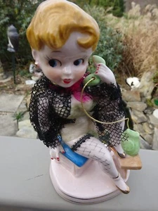 Vtg 1950s RELCO Figurine MADEMOISELLE FIFI Risque Pin Up in Black Lace on Phone - Picture 1 of 6