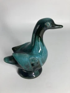 Vintage Redware Pottery Drip Glaze Teal Duck Goose Figurine - Picture 1 of 6