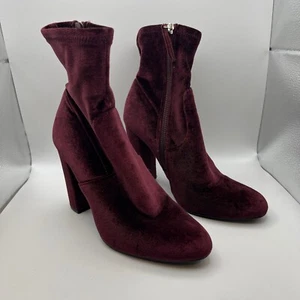Steve Madden Boots Velvet Block Heel Ankle Chunky Heel Burgundy 4.5 UK 37.5 EU - Picture 1 of 6