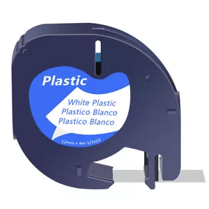 Plastic Label Tape for DYMO Letra Tag LT 91331 ( 91201 ) Black on White 12MM - Imagen 1 de 8