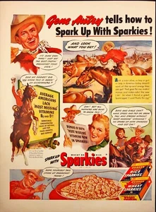 1942 Sparkies cereal Gene Autry caballos vaquero cuáquero anuncio impreso vintage - Imagen 1 de 6