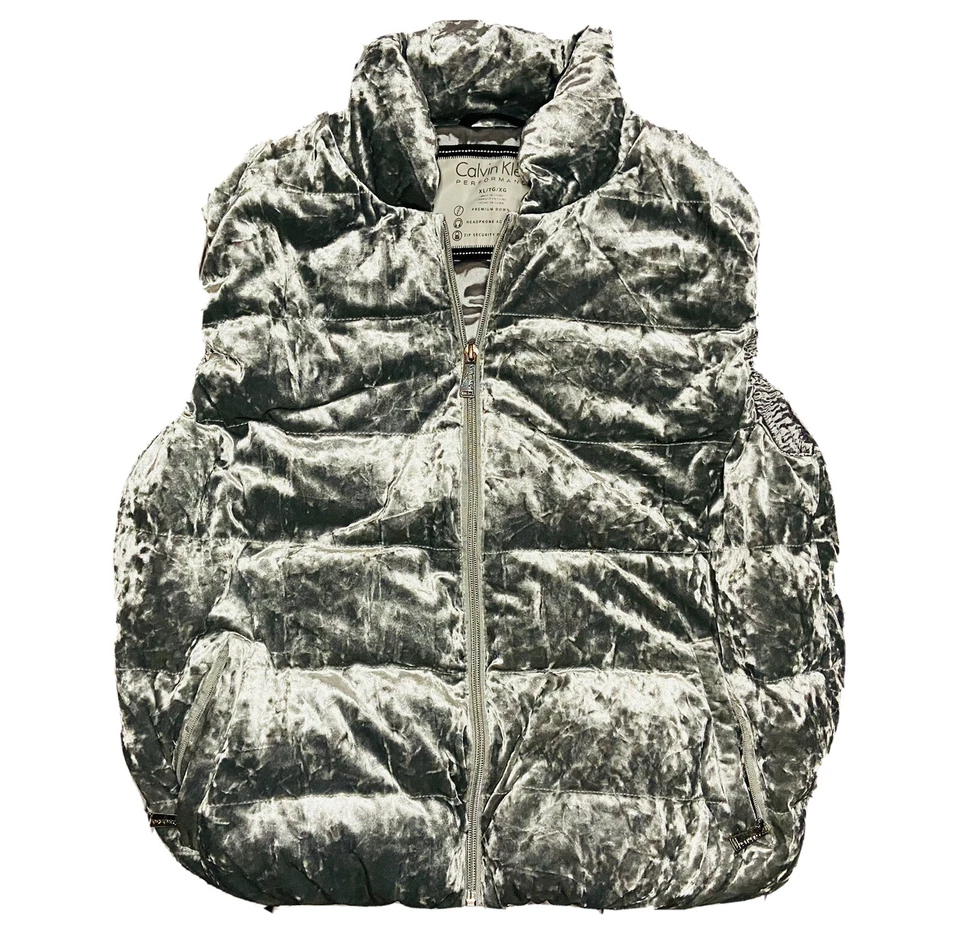 Chaleco de plumas de pato plateado con cremallera completa Calvin Klein Performance para mujer; XL Foto 1 de 4