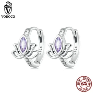 Pendientes de aro VOROCO 925 plata esterlina flor de loto circonita cúbica joyas para mujeres regalos - Imagen 1 de 15