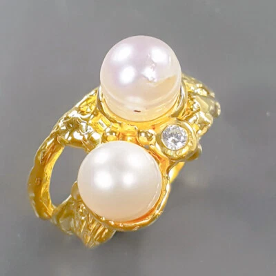 Anillo de perlas naturales no mejoradas de plata de ley 925 talla 7/B-R1910 Foto 1 de 4