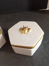 ❤️  2 Golden Bumble Bee Jewelry Boxes Off White With Gold Trim Surface Cracks