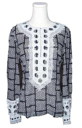 TORY BURCH Camicia top a tunica Tori Burch Derelia blu navy bianca all'uncinetto taglia 6