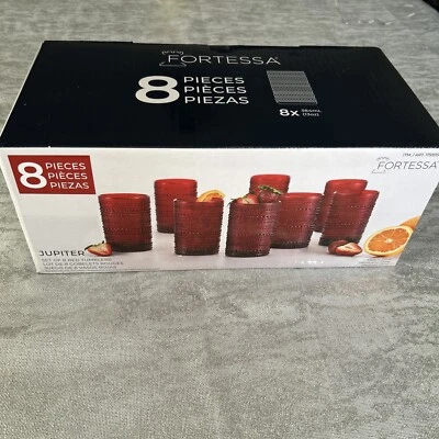 Vasos de vidrio Fortessa rojo Júpiter con cuentas texturizadas 13 onzas cada uno 8 piezas Foto 1 de 4