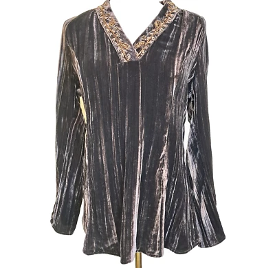 Top Y2K Chicos Púrpura Mezcla Seda Terciopelo Cuentas Cuello en V XS Boho Hippie Festival Foto 1 de 4