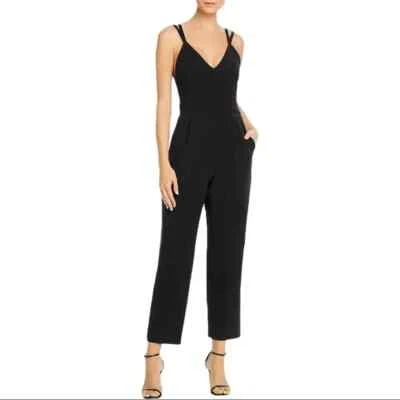 French Connection Jumpsuit 6 Navy Blue Stretch Crepe Strappy Tapered Leg - Image 1 of 4