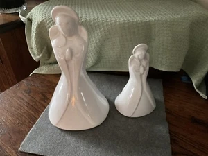 Frankoma Pottery Praying Angels Set of 2 White Sand Glaze - Picture 1 of 12