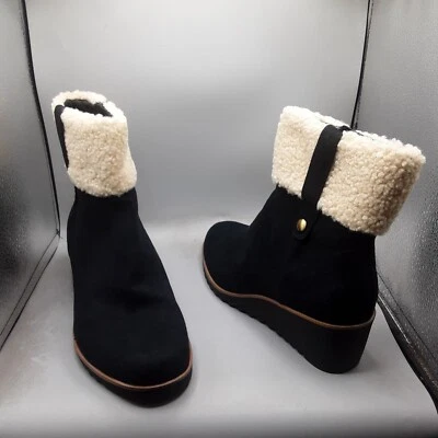 Lifestride Zurich Bootie Women's 9.5W Black Faux Suede Shearling C517 - Image 1 of 4