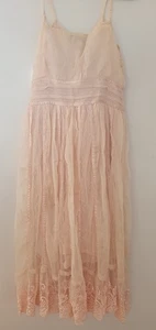 Girls Size 8 Special Occasion Dress Pale Peach/Pink – Beaded Lace, Ribbon, Sheer - Picture 1 of 24