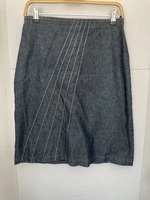 Falda Lápiz Anthropologie Vintage Talla 8 Azul Denim Bordada Hecha en Italia Foto 1 de 4