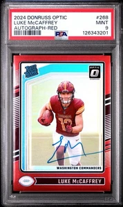 Autógrafo Donruss Optic Luke McCaffrey 2024 rojo #268/75 PSA 9 RC - Imagen 1 de 3