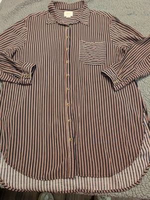 Anthropologie Maeve Shirt Women XL Striped Red Blue Button Down 12425 - Image 1 of 4