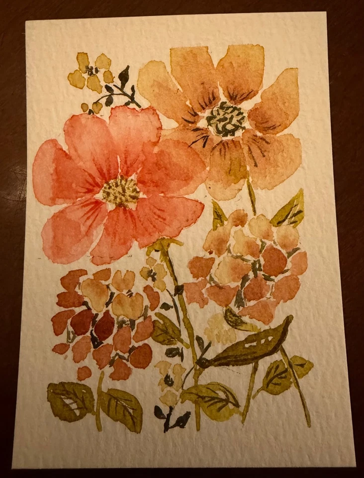 ACEO Original Abstract Watercolor painting - Fall Floral - Image 1 of 1