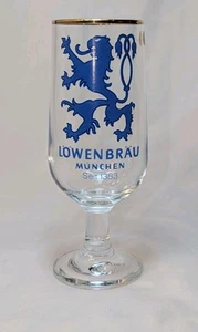 Vintage Munchen Lowenbrau Tulip Stemmed Beer Glass Original Sticker 6 1/2 Inch - Picture 1 of 8