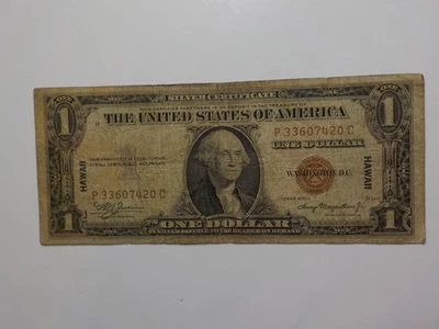 WW2 Emergency Note Silver Certificate Hawaii 1935 1 Dollar Bill WWII Paper Money - Image 1 of 2