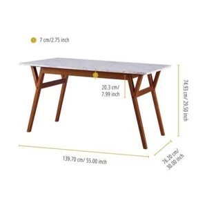 Teamson Home Dining Table 29.5" H X 55" L, Solid Wood Rectangular Marble-Look - Picture 1 of 9