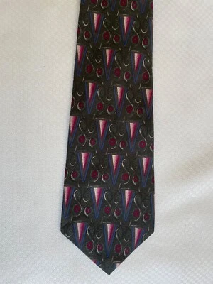 Reflections Albert Nipon Silk Geometric Handmade Black Red White Silk Necktie XL - Image 1 of 3