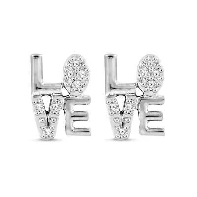 1/10 Cttw Diamond Love Stud Earrings for Women in Sterling Silver - Image 1 of 4