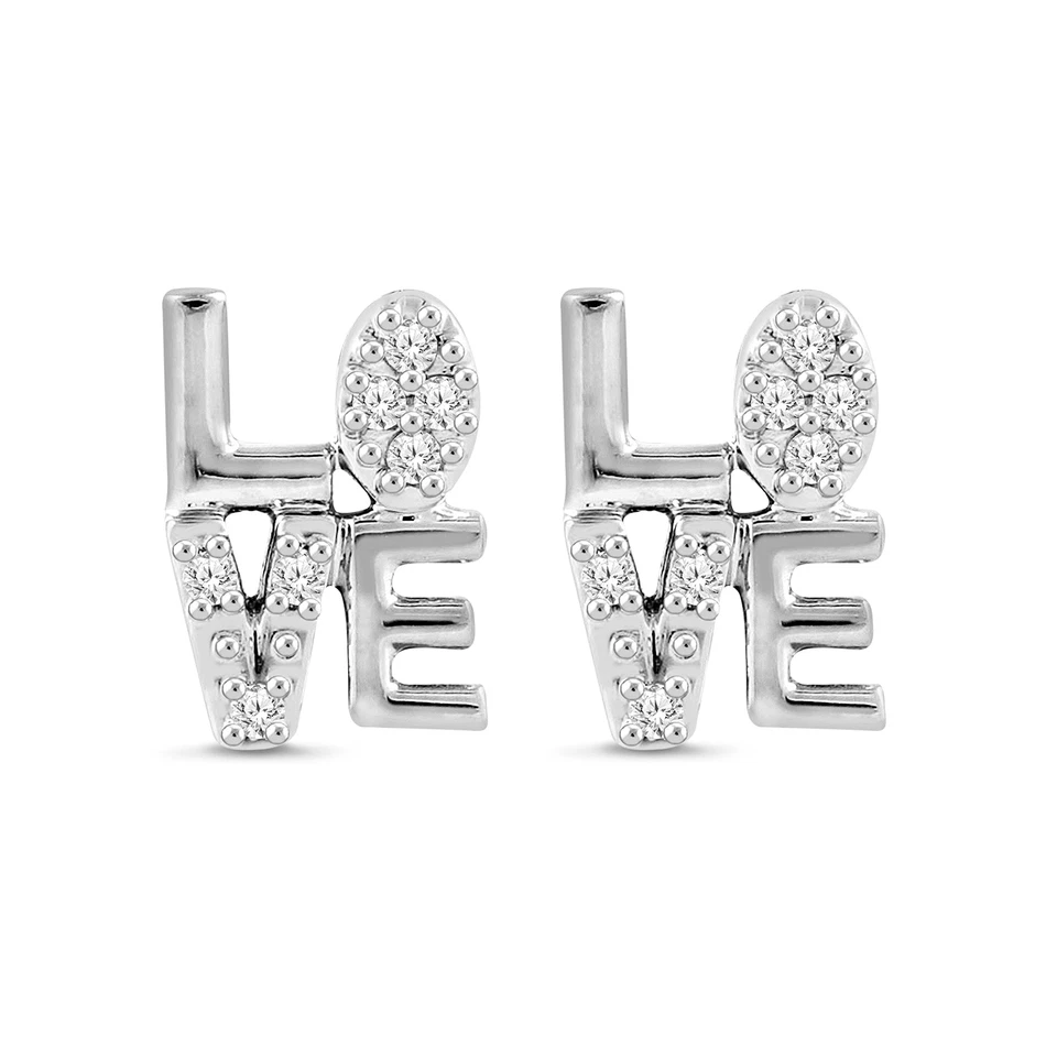 1/10 Cttw Diamond Love Stud Earrings for Women in Sterling Silver - Image 1 of 4