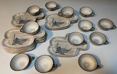 Vintage Craftsman China Hostess Set Cups Plates Amoeba Floral Japan 24 pcs MCM - Image 1 of 4