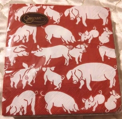 Caspari 20 servilletas de papel de cóctel de triple capa "rojo tinta" cerdito Foto 1 de 4