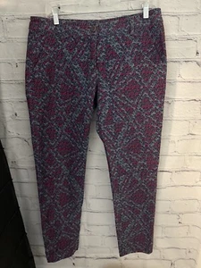 CAbi Palm Beach Floral Crop Pants Size 8 Style #806 Blue & Pink EUC - Picture 1 of 10