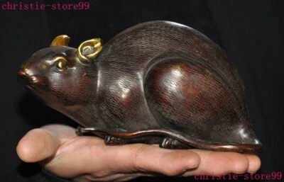 6.8" China bronze gilt Feng shui Zodiac animal mouse statue - Image 1 of 4