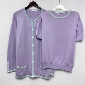 Jennifer Tyler Pure Cashmere Collection Twinset Lilac and Aqua Blue Size Large L - Picture 1 of 11