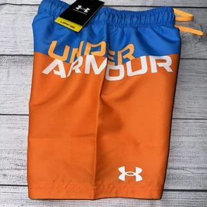 Under Armour Youth Boys Colorblock Swim Trunks Volley Shorts NEW Orange Blue - Picture 1 of 2