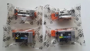 BCI-15 x 2 & BCI-16 x 2 Canon Black & Colour Ink Cartridges, Genuine - 4 Total! - Picture 1 of 3