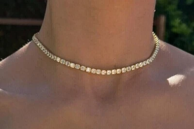 Gargantilha feminina de diamante simulado 15 quilates Asscher 14" colar acabamento em ouro amarelo 14k - Imagem 1 de 4