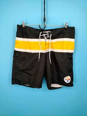 Pittsburgh Steelers Board Shorts Adult 2XL Black Yellow Swim Trunks Pockets Mesh Cover