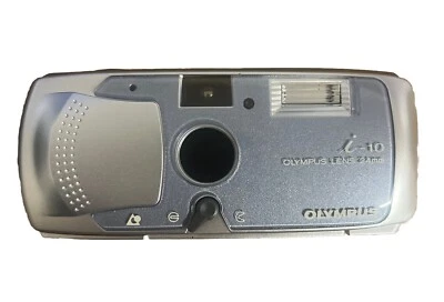 Olympus i-10 Camera Vintage Retro Film Photography Silver And Blue with case - Image 1 of 2