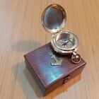 Antique Brass Push Button Mini Compass Marine Wooden Box Gift