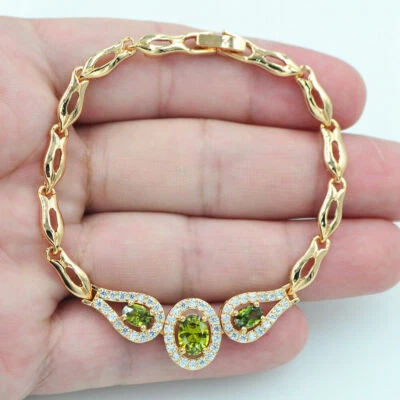 18K 镀金神秘绿色椭圆形手链 - 1567 - 美国卖家 + 1 奖金首饰 - 14 — 第 1/2 张图片