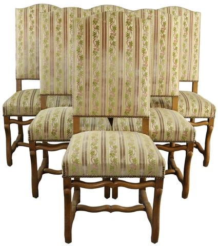 Dining Chairs Sheepbone French Vintage 1930 Light Oak Wood, Pink Green Floral Cover