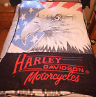 Biederlack Harley Davidson Eagle Stars Stripes USA Fleece Blanket Vintage 58x76