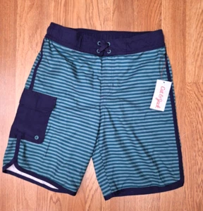 Cat & Jack Stripes Pocket Lined Boy Swim Trunks Board Shorts UPF50+ M (8-10) - Picture 1 of 9