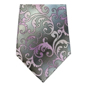 Van Heusen Necktie Purple Floral Patterned Classic Men's Tie Silver Gray - Picture 1 of 6