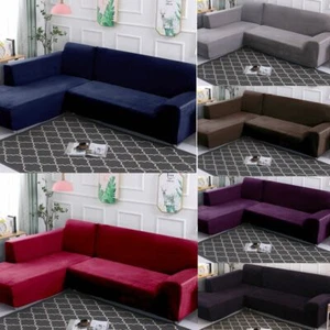 L-Form Schnitt Couch Bezug 2tlg Stretch Dick Samt Sofa Schonbezug Schoner - Bild 1 von 42
