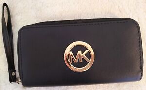 Michael Kors Zip Around Black Leather Wallet/Wristlet