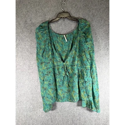 Blusa Campesina Free People Estampado Floral Cuello Corbata Para Mujer Talla L Verde Boho Foto 1 de 4