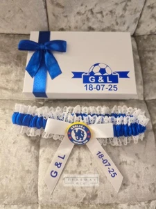 chelsea FC Bridal Wedding GARTER PERSONALISED with personalised gift box - Picture 1 of 2
