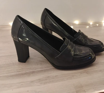 Apostrophe 8 Pearl Grey Shiny Leather Loafers Square Toe Dress Shoes - Image 1 of 4