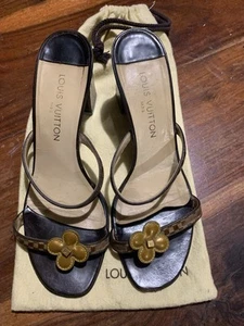 Louis Vuitton Damier Leather Fur Mule Heel Sandles 39.5 - Picture 1 of 24