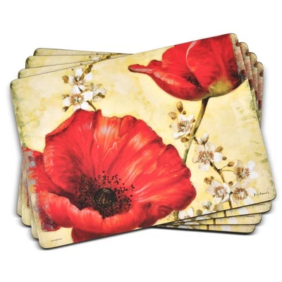 Pimpernel Poppy de Villeneuve Cork-Backed Placemats, Set of 4, 15.7 X 11.7"